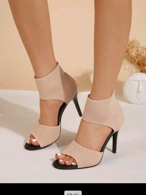 SHEIN Beige Knit Ankle Cuff Open Toe High Heel Sandals